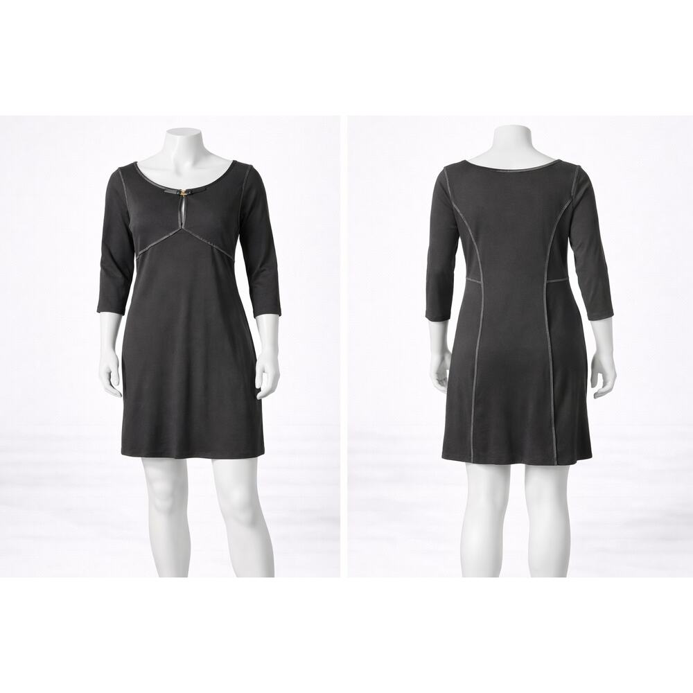 Max Studio Black Stretch Midi Dress Womens Size M Fitted Panel Seams Minimalist